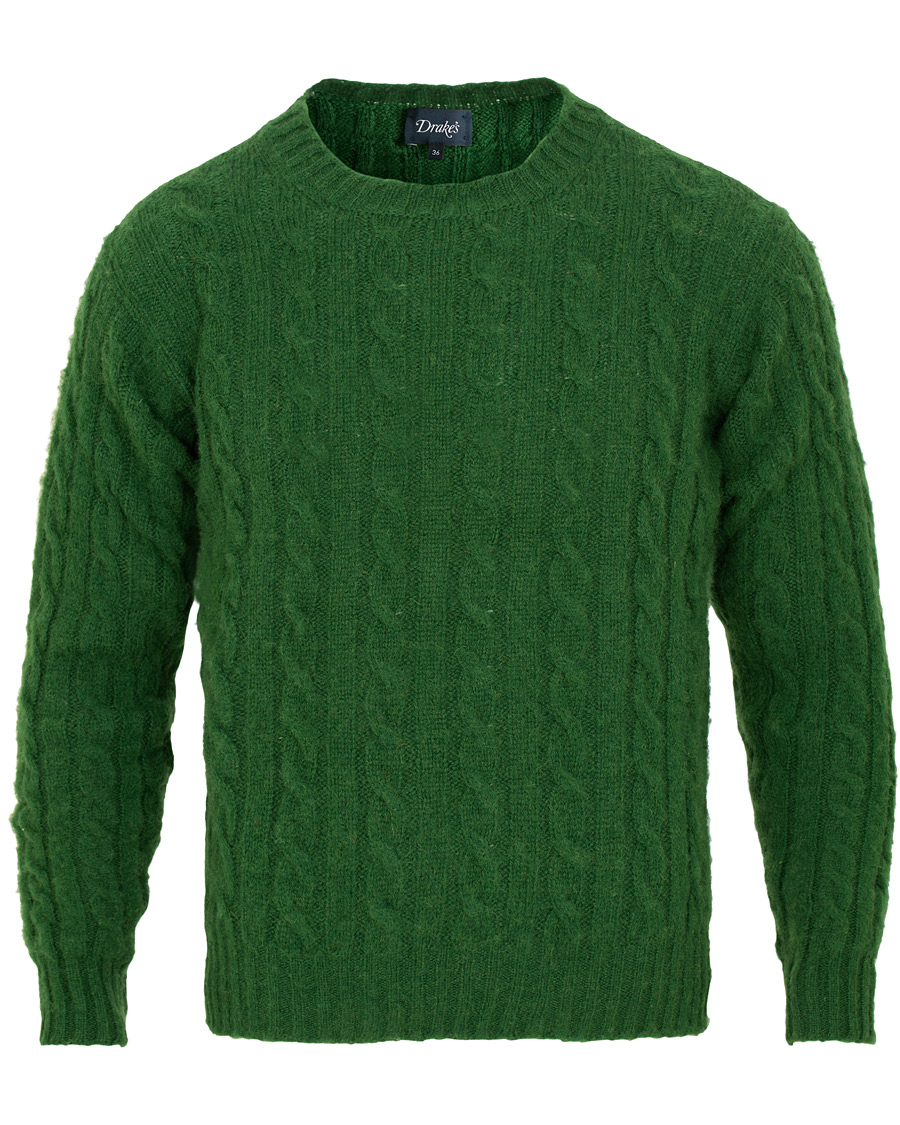 Homme | Pulls Et Tricots | Drake's | Shetland Cable Crew Neck Green