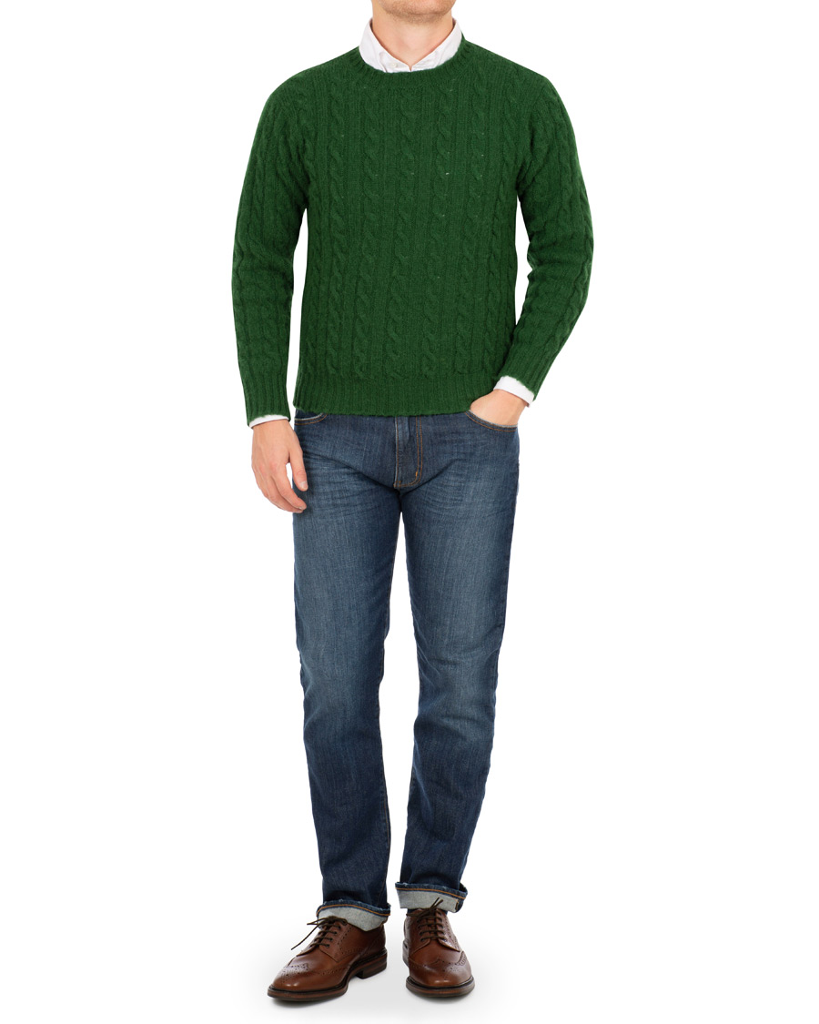 Homme | Pulls Et Tricots | Drake's | Shetland Cable Crew Neck Green