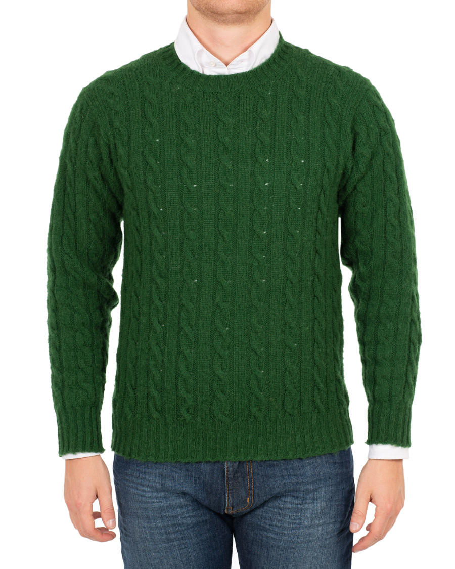 Homme | Pulls Et Tricots | Drake's | Shetland Cable Crew Neck Green