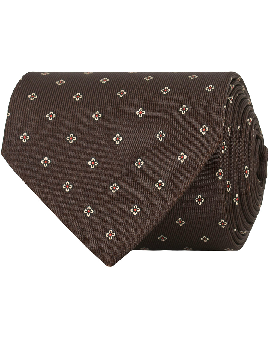 Homme | Drake's Silk Micro Printed Flower 8 cm Tie Brown | Drake's | Silk Micro Printed Flower 8 cm Tie Brown