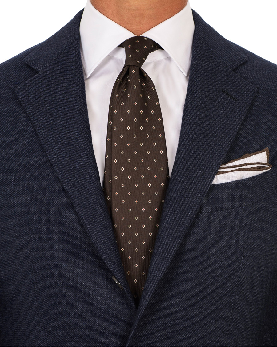 Homme | Drake's Silk Micro Printed Flower 8 cm Tie Brown | Drake's | Silk Micro Printed Flower 8 cm Tie Brown