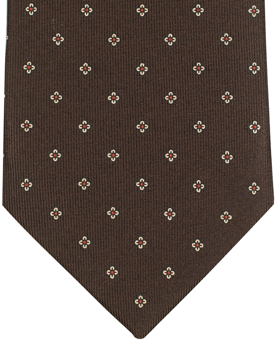 Homme | Drake's Silk Micro Printed Flower 8 cm Tie Brown | Drake's | Silk Micro Printed Flower 8 cm Tie Brown