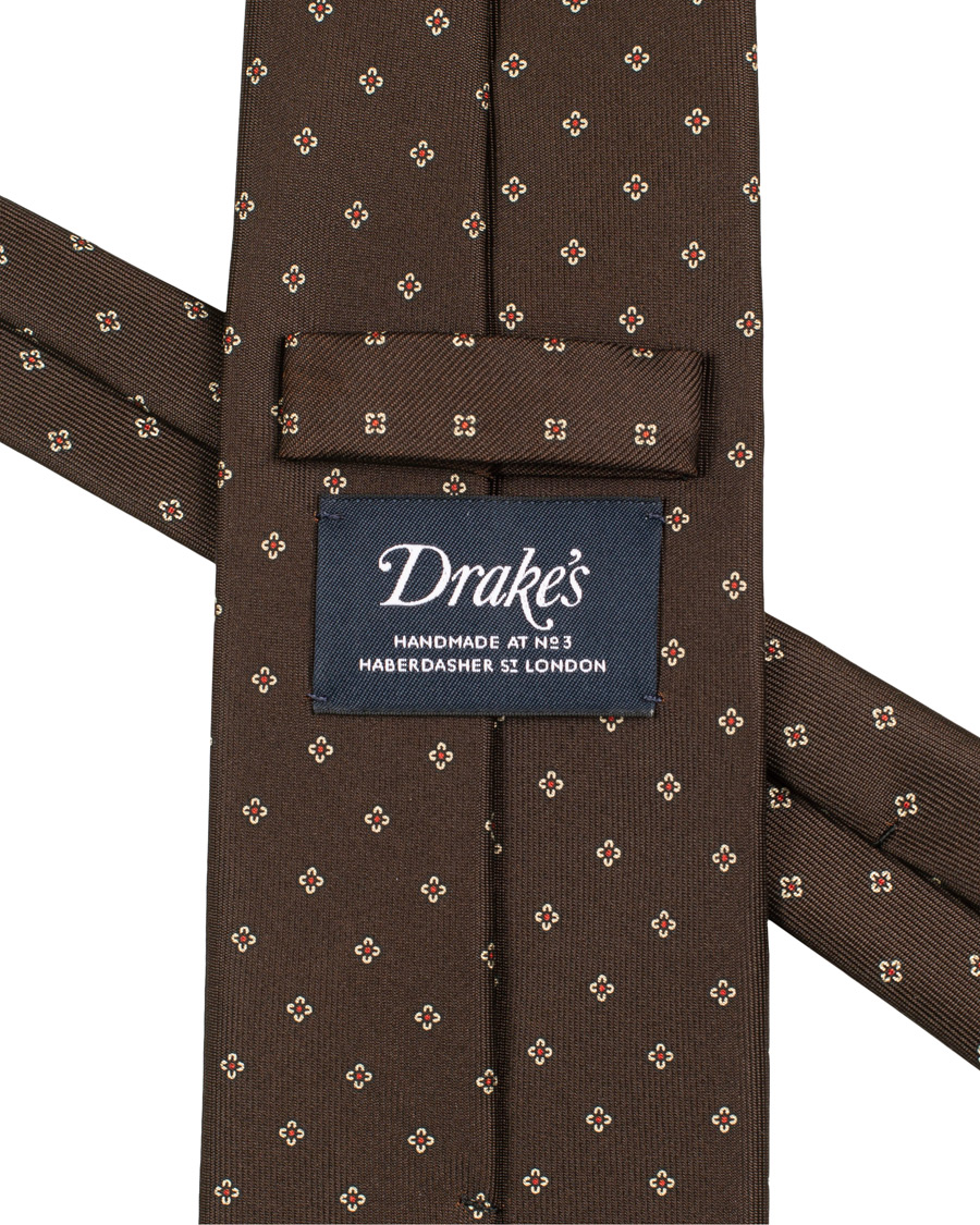 Homme | Drake's Silk Micro Printed Flower 8 cm Tie Brown | Drake's | Silk Micro Printed Flower 8 cm Tie Brown