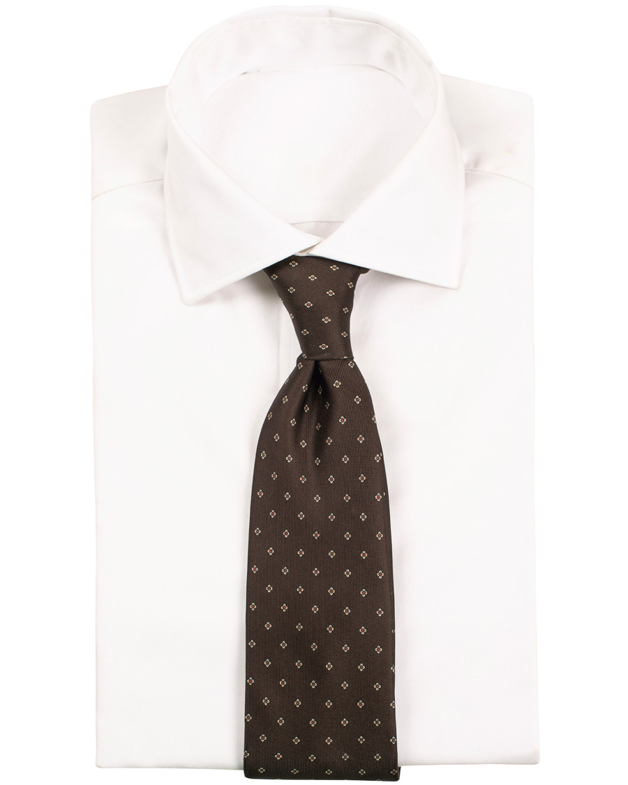 Homme | Drake's Silk Micro Printed Flower 8 cm Tie Brown | Drake's | Silk Micro Printed Flower 8 cm Tie Brown