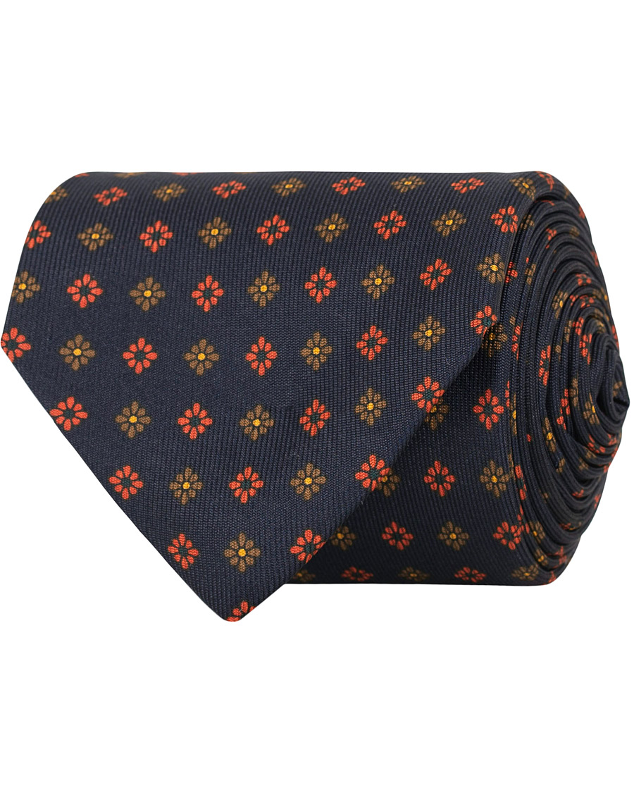 Homme | Drake's Silk Printed Flower 8 cm Tie Navy | Drake's | Silk Printed Flower 8 cm Tie Navy