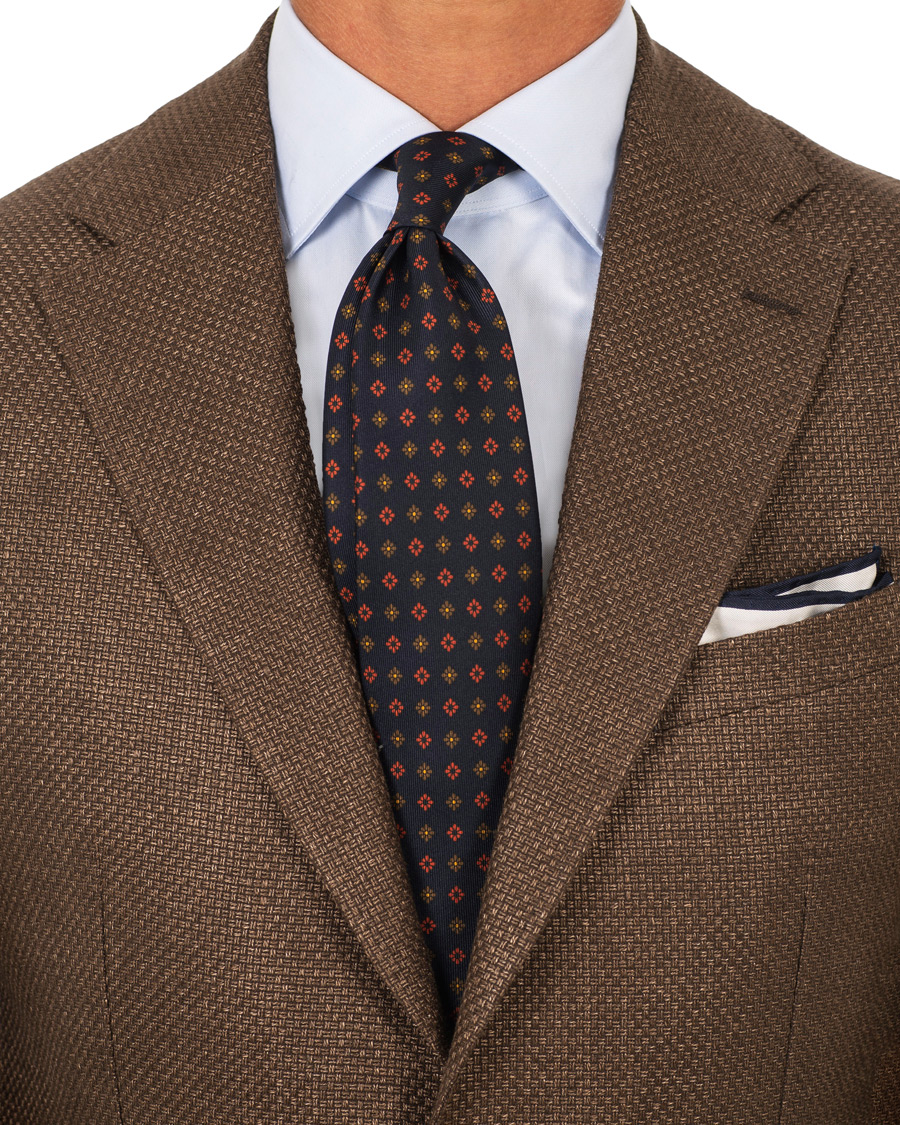 Homme | Drake's Silk Printed Flower 8 cm Tie Navy | Drake's | Silk Printed Flower 8 cm Tie Navy