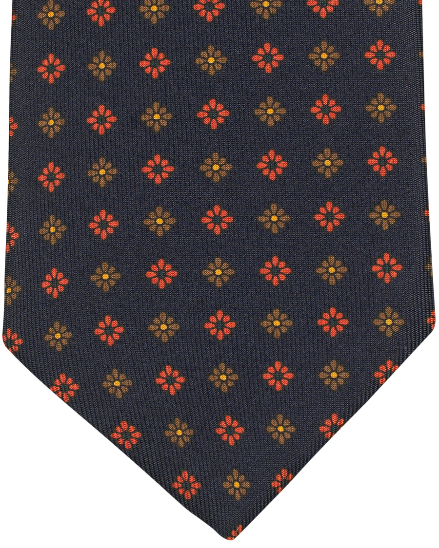 Homme | Drake's Silk Printed Flower 8 cm Tie Navy | Drake's | Silk Printed Flower 8 cm Tie Navy
