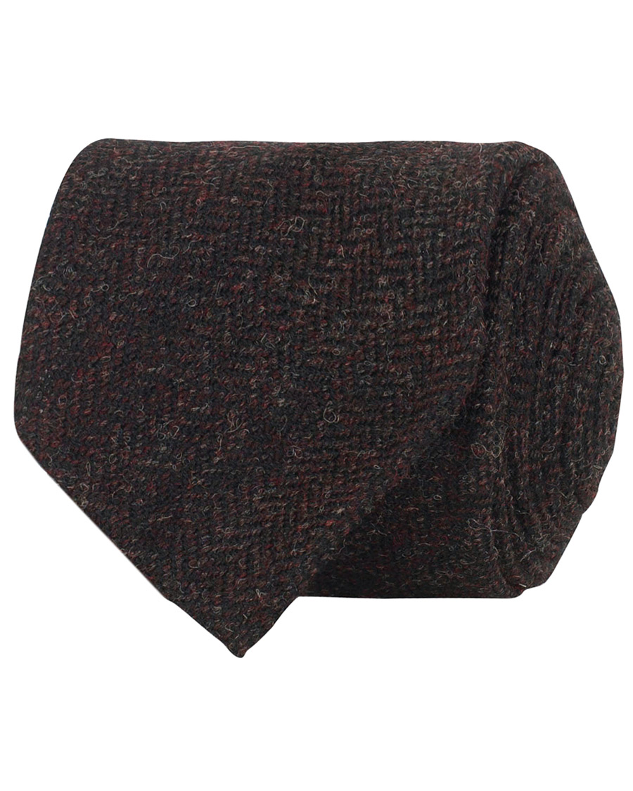 Homme | Drake's Wool Herringbone 8 cm Tie Dark Brown | Drake's | Wool Herringbone 8 cm Tie Dark Brown