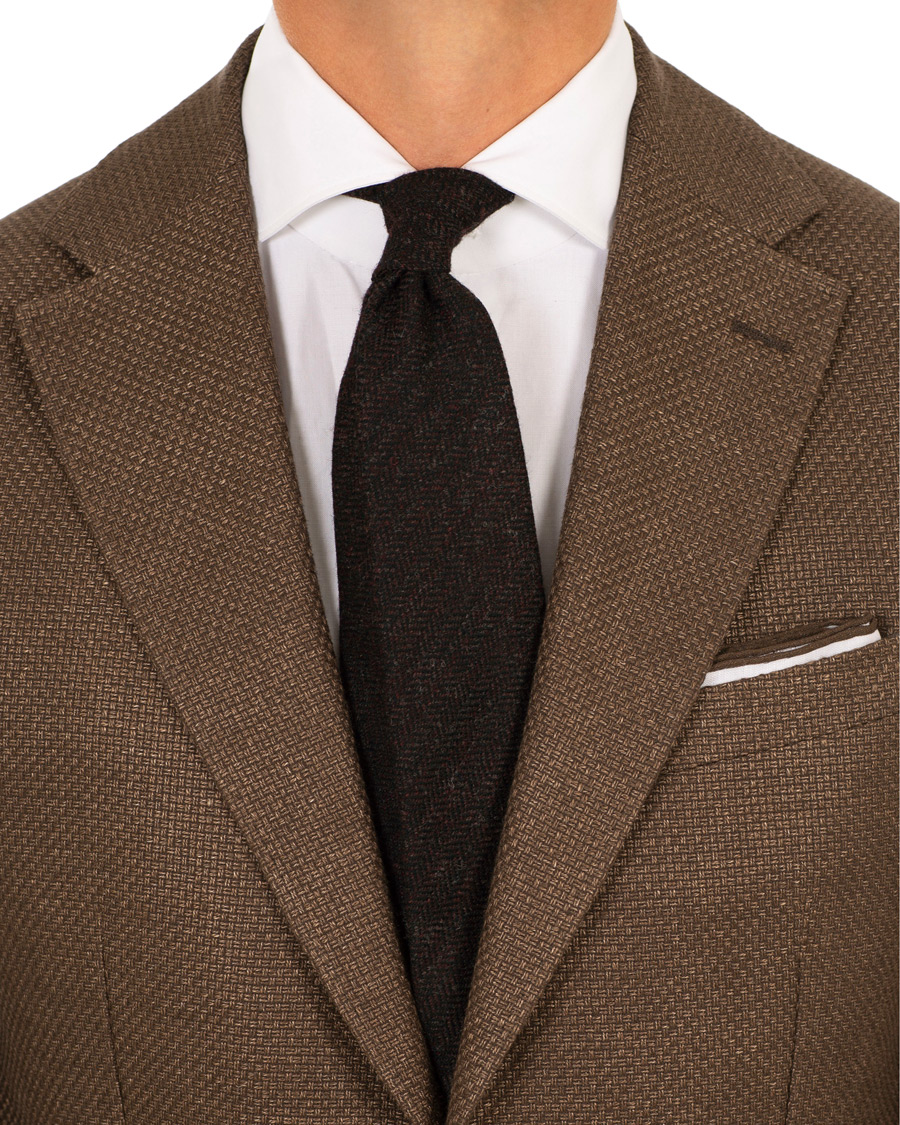 Homme | Drake's Wool Herringbone 8 cm Tie Dark Brown | Drake's | Wool Herringbone 8 cm Tie Dark Brown