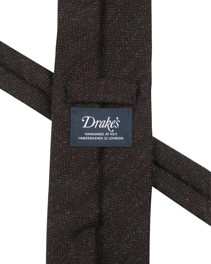 Homme | Drake's Wool Herringbone 8 cm Tie Dark Brown | Drake's | Wool Herringbone 8 cm Tie Dark Brown