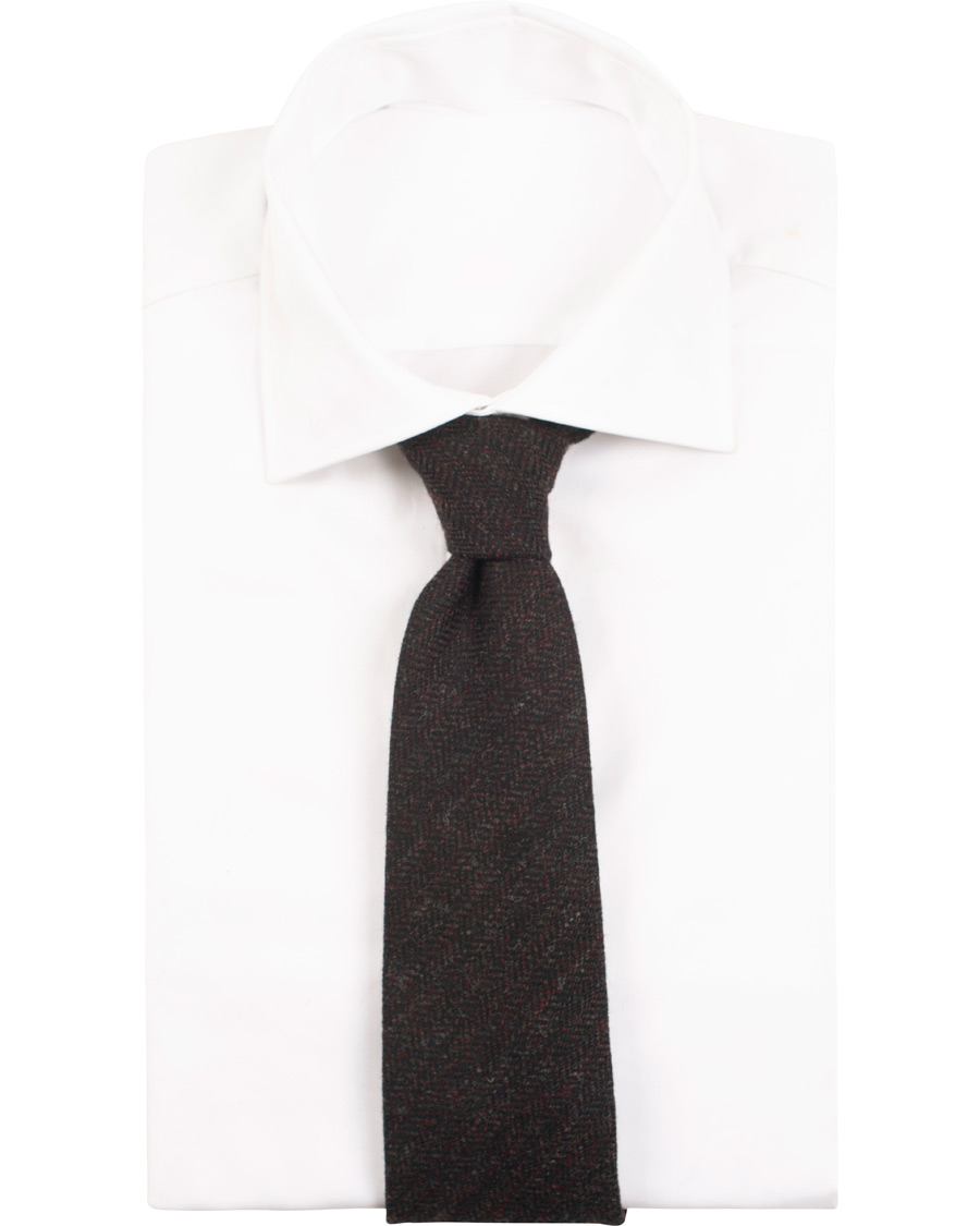 Homme | Drake's Wool Herringbone 8 cm Tie Dark Brown | Drake's | Wool Herringbone 8 cm Tie Dark Brown
