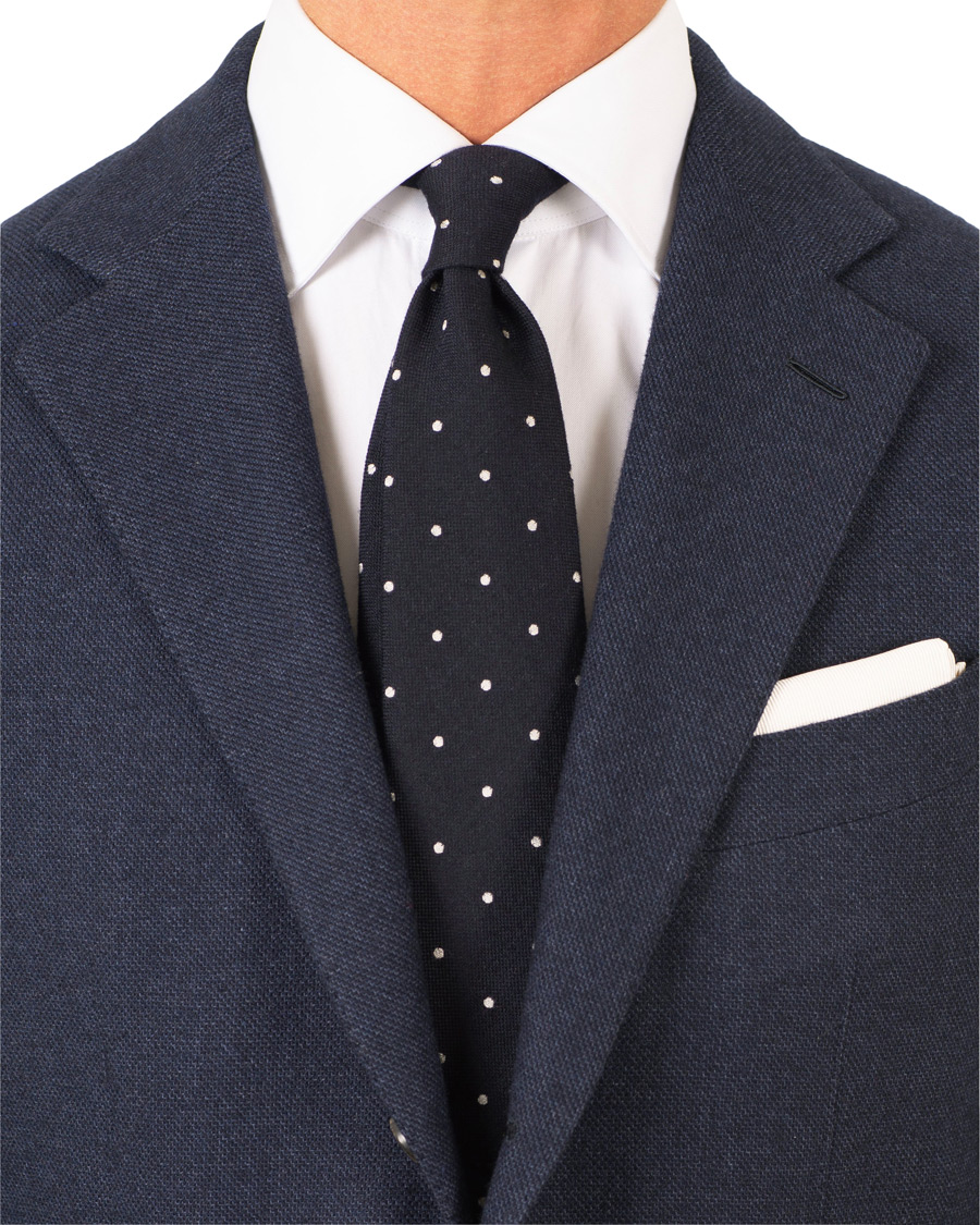 Homme | Drake's Wool/Silk Woven Polka Dot 8 cm Tie Navy | Drake's | Wool/Silk Woven Polka Dot 8 cm Tie Navy