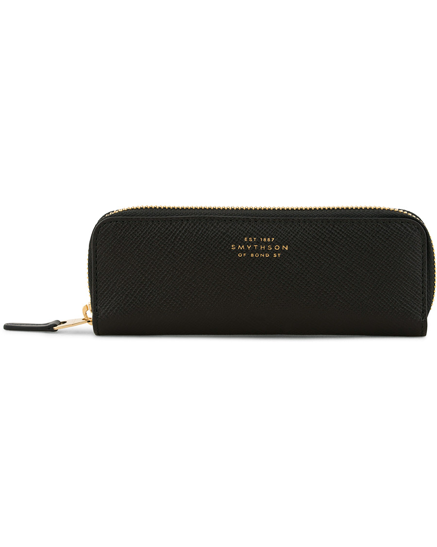 Homme | Smythson Panama Double Pencil Case Black | Smythson | Panama Double Pencil Case Black