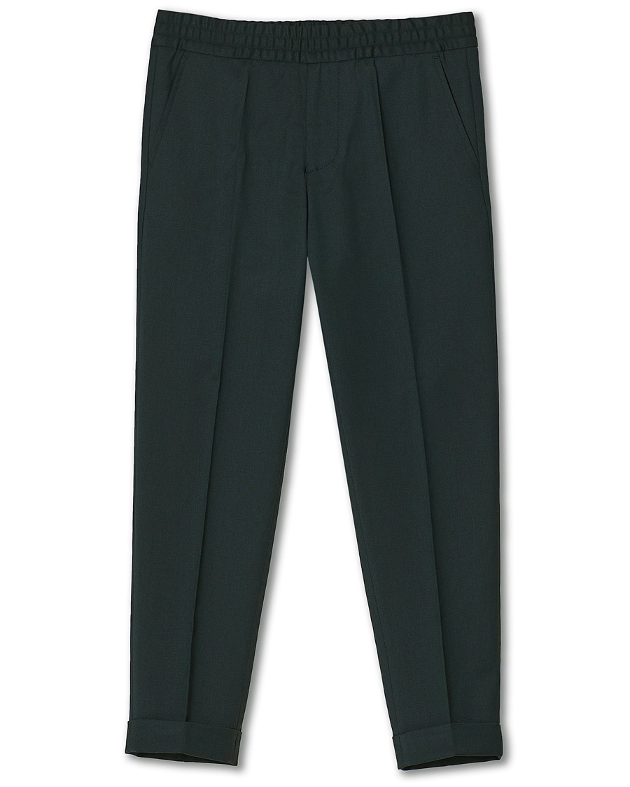Homme | Pantalons | Filippa K | Terry Gabardine Cropped Turn Up Trousers Dark Spruce