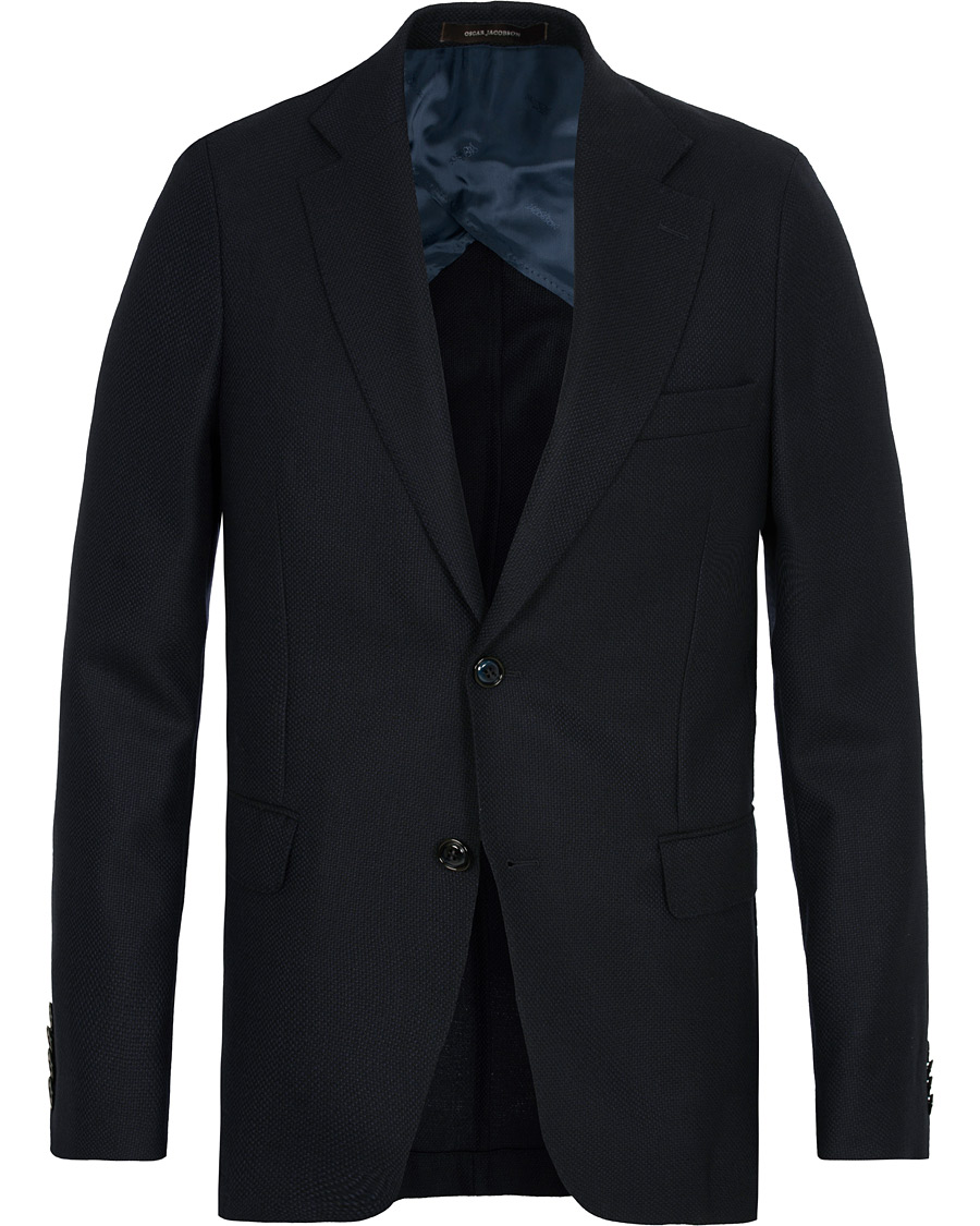 Homme | Blazers | Oscar Jacobson | Egel Wool Basket Weave Blazer Navy