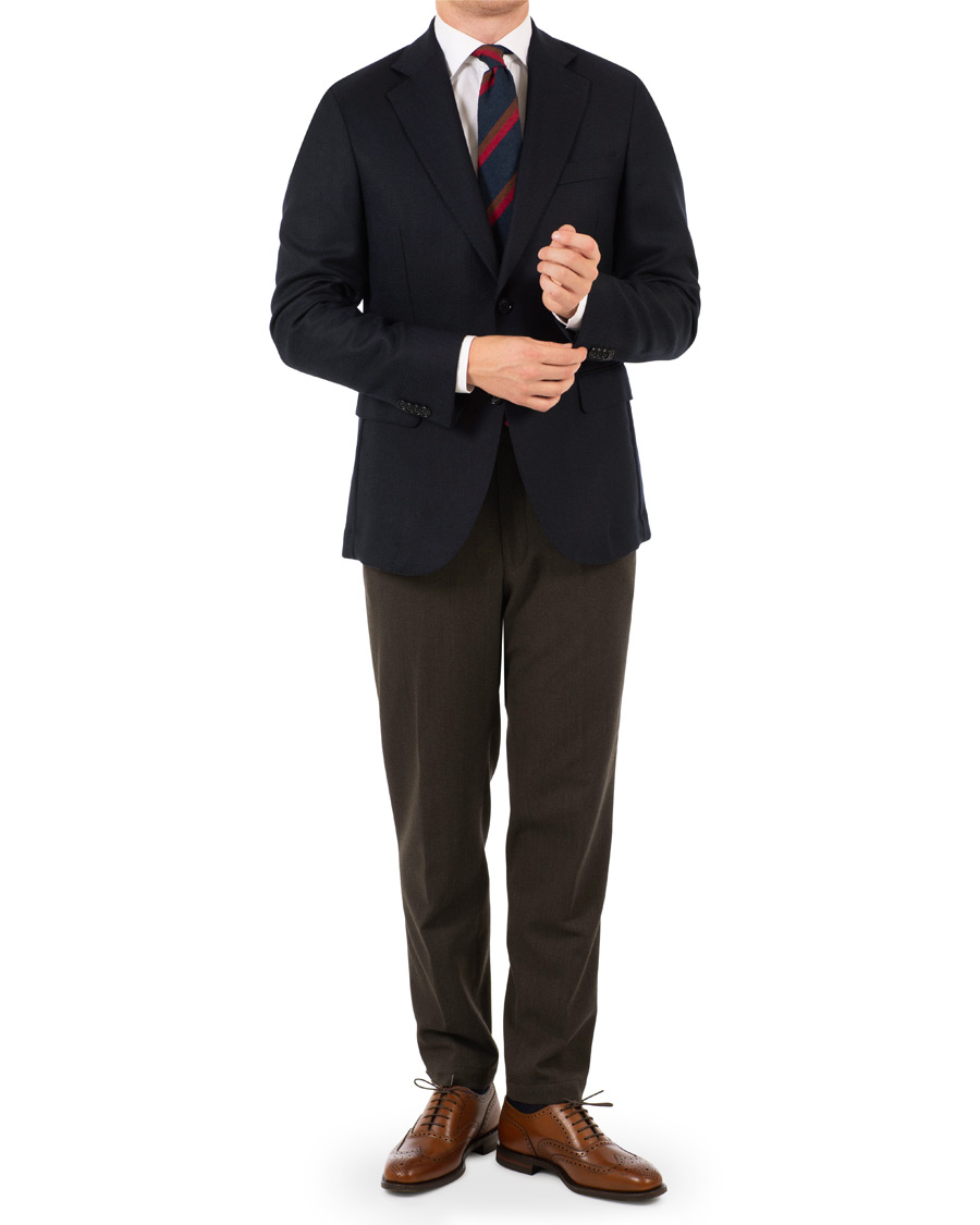 Homme | Blazers | Oscar Jacobson | Egel Wool Basket Weave Blazer Navy