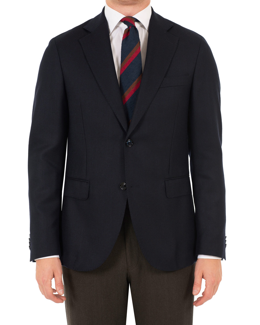 Homme | Blazers | Oscar Jacobson | Egel Wool Basket Weave Blazer Navy