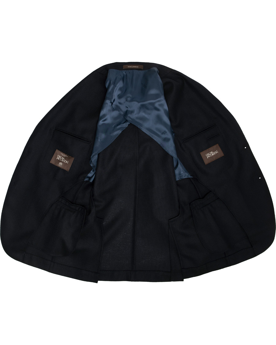 Homme | Blazers | Oscar Jacobson | Egel Wool Basket Weave Blazer Navy