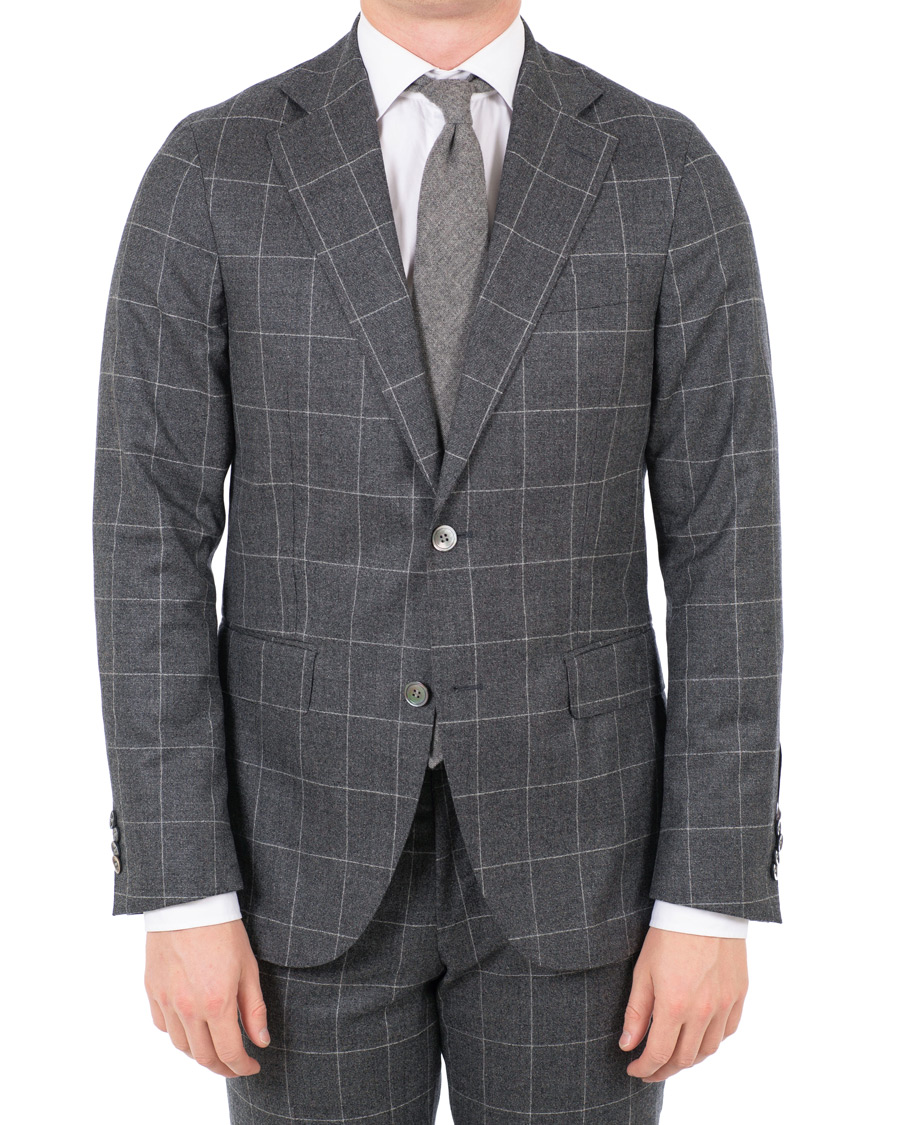 Heren | Pakken | Oscar Jacobson | Egel Super 120 Wool Vitale Barberis Check Suit Grey