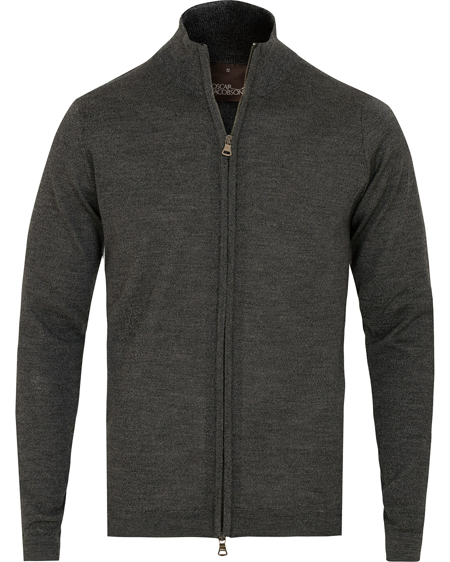 Homme | Pulls Et Tricots | Oscar Jacobson | Ariel Extra Fine Merino Full Zip Grey
