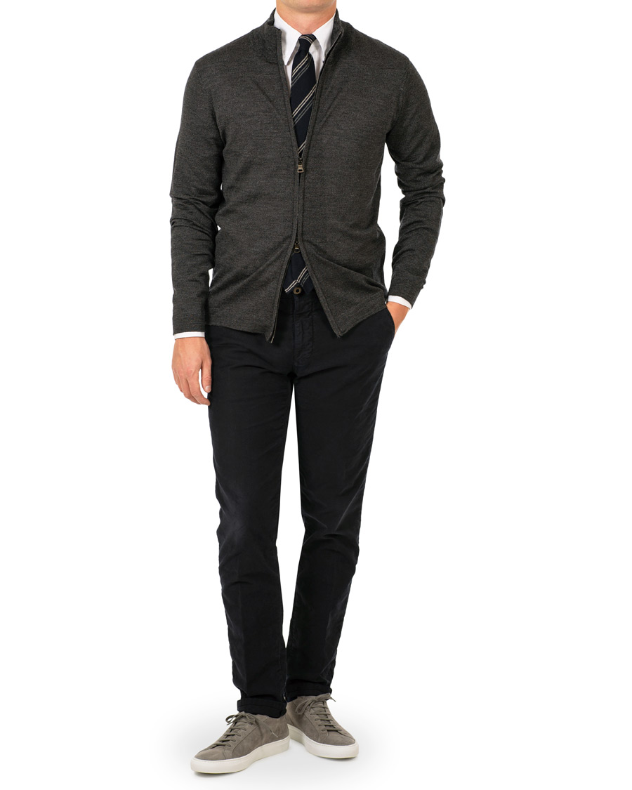 Homme | Pulls Et Tricots | Oscar Jacobson | Ariel Extra Fine Merino Full Zip Grey