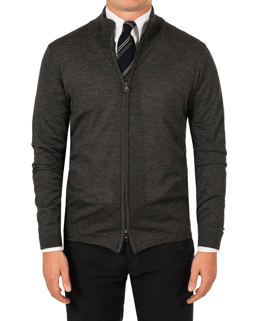 Homme | Pulls Et Tricots | Oscar Jacobson | Ariel Extra Fine Merino Full Zip Grey