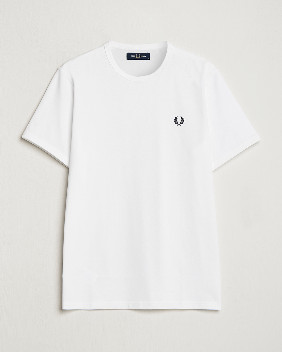 Heren | T-shirts | Fred Perry | Ringer Crew Neck Tee White