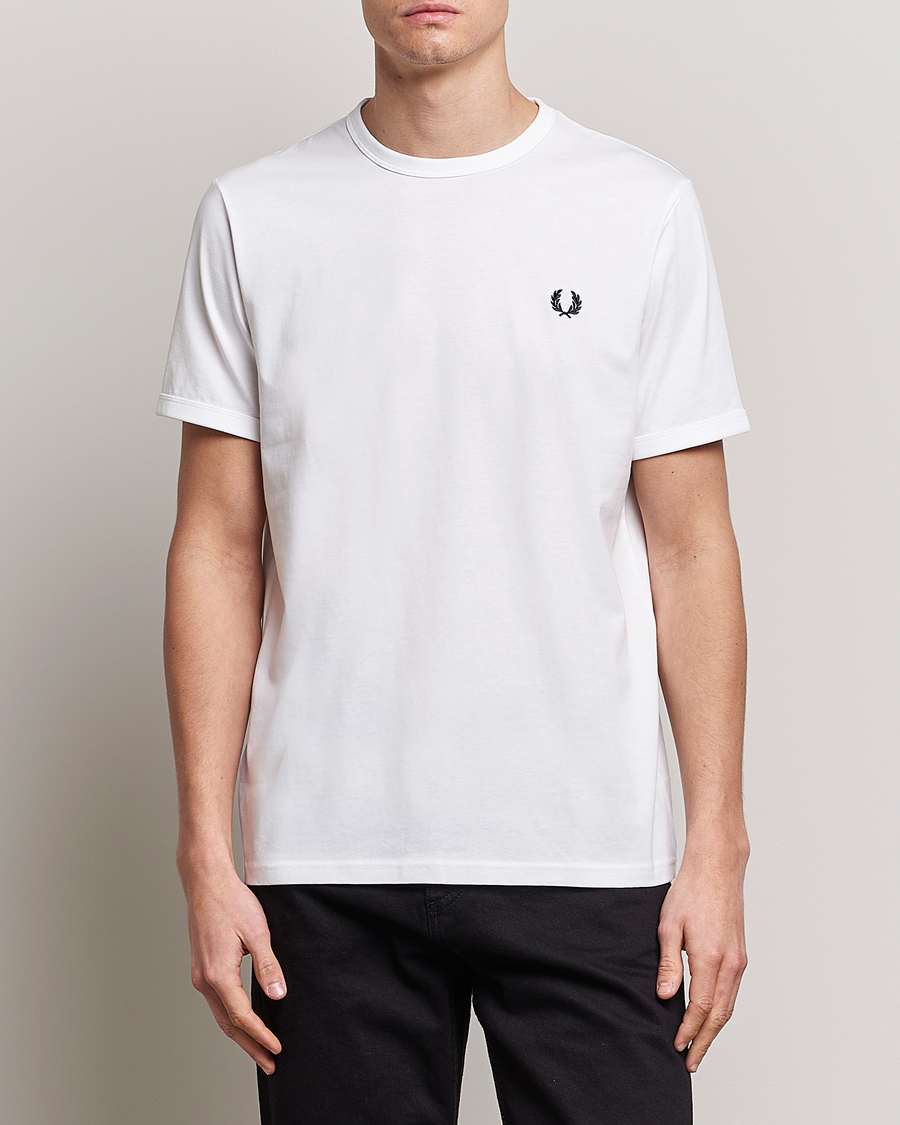 Heren | T-shirts | Fred Perry | Ringer Crew Neck Tee White