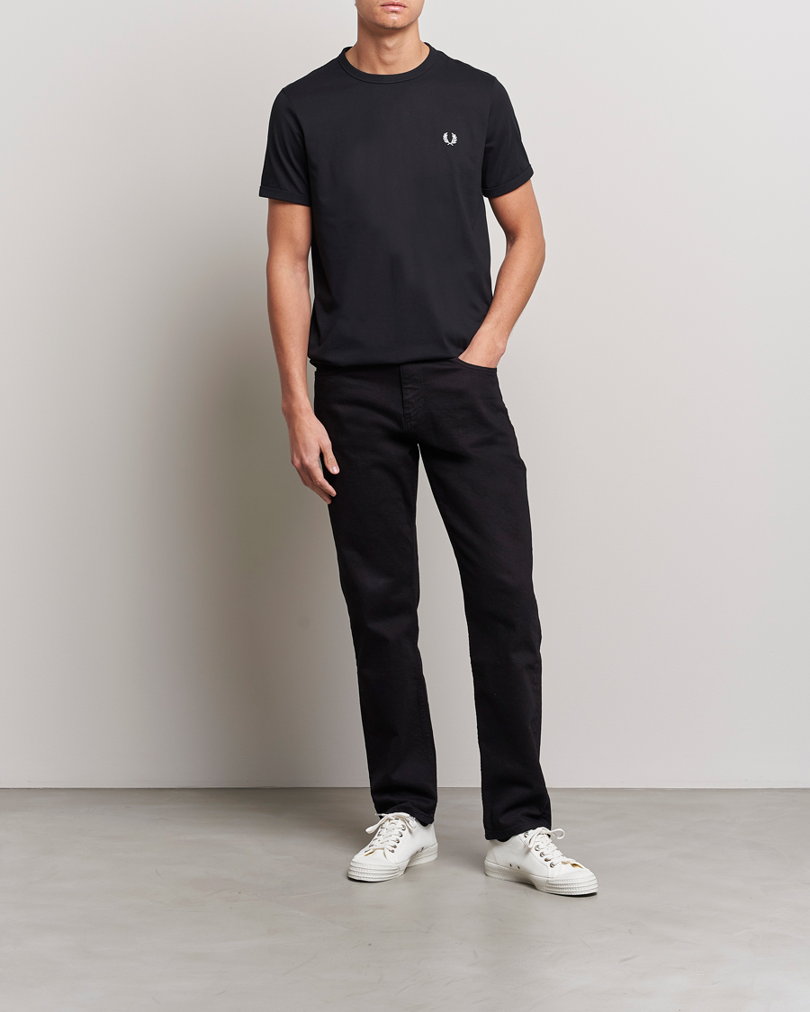 Heren | T-shirts | Fred Perry | Ringer Crew Neck Tee Black