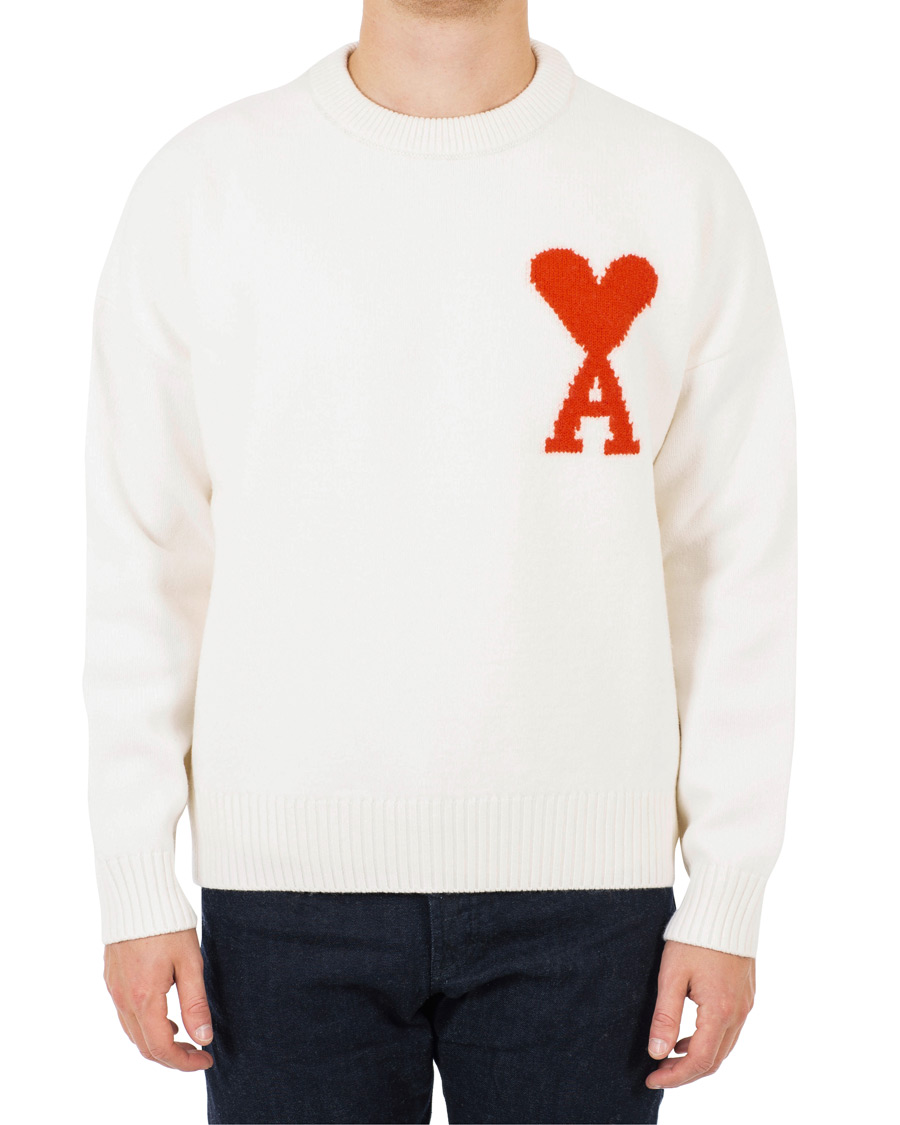 Heren | Truien | AMI | Boiled Wool Heart Sweater White