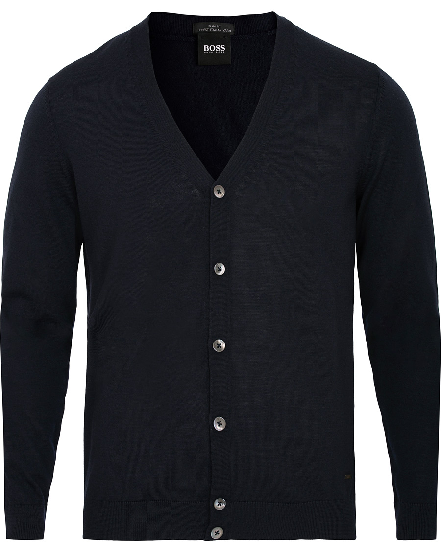 Heren | Truien | BOSS BLACK | BOSS Mardon Extra Fine Merino Cardigan Dark Navy