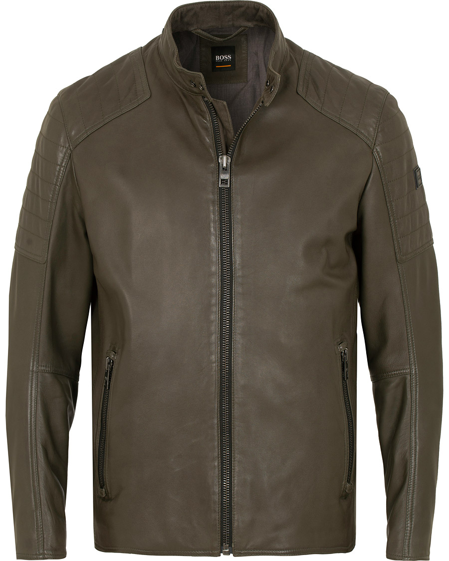 Homme | Manteaux Et Vestes | BOSS ORANGE | BOSS Casual Jaysee Biker Leather Jacket Dark Green