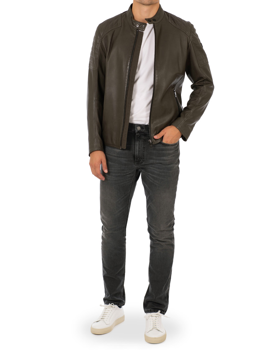 Homme | Manteaux Et Vestes | BOSS ORANGE | BOSS Casual Jaysee Biker Leather Jacket Dark Green