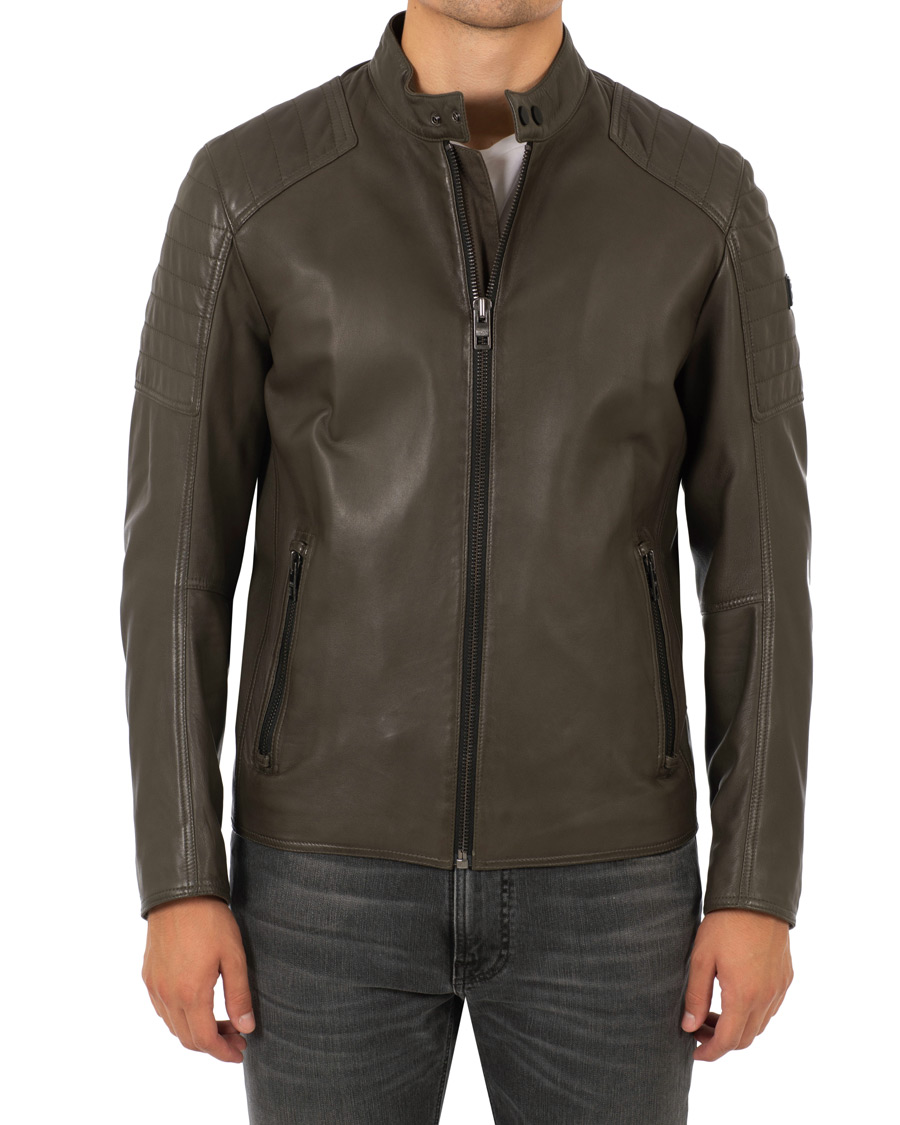 Homme | Manteaux Et Vestes | BOSS ORANGE | BOSS Casual Jaysee Biker Leather Jacket Dark Green