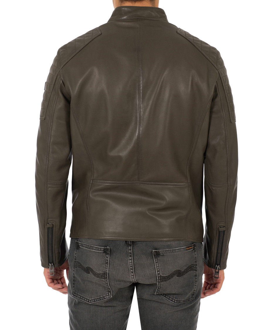 Homme | Manteaux Et Vestes | BOSS ORANGE | BOSS Casual Jaysee Biker Leather Jacket Dark Green