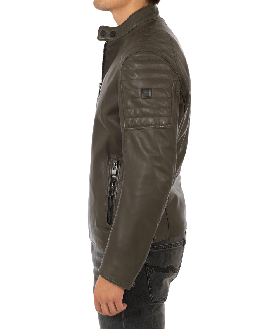 Homme | Manteaux Et Vestes | BOSS ORANGE | BOSS Casual Jaysee Biker Leather Jacket Dark Green