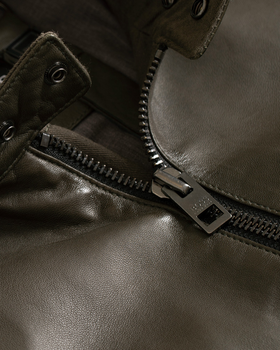 Homme | Manteaux Et Vestes | BOSS ORANGE | BOSS Casual Jaysee Biker Leather Jacket Dark Green