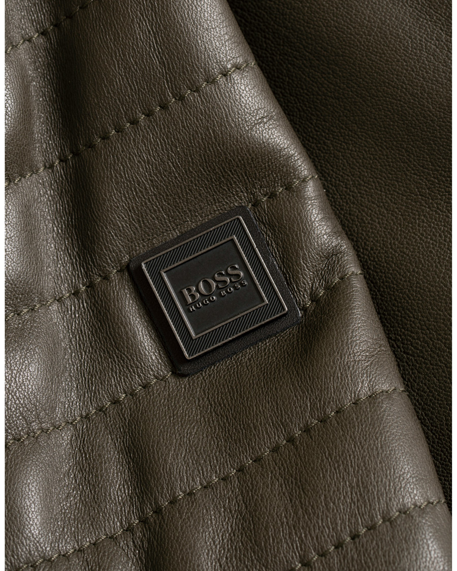 Homme | Manteaux Et Vestes | BOSS ORANGE | BOSS Casual Jaysee Biker Leather Jacket Dark Green