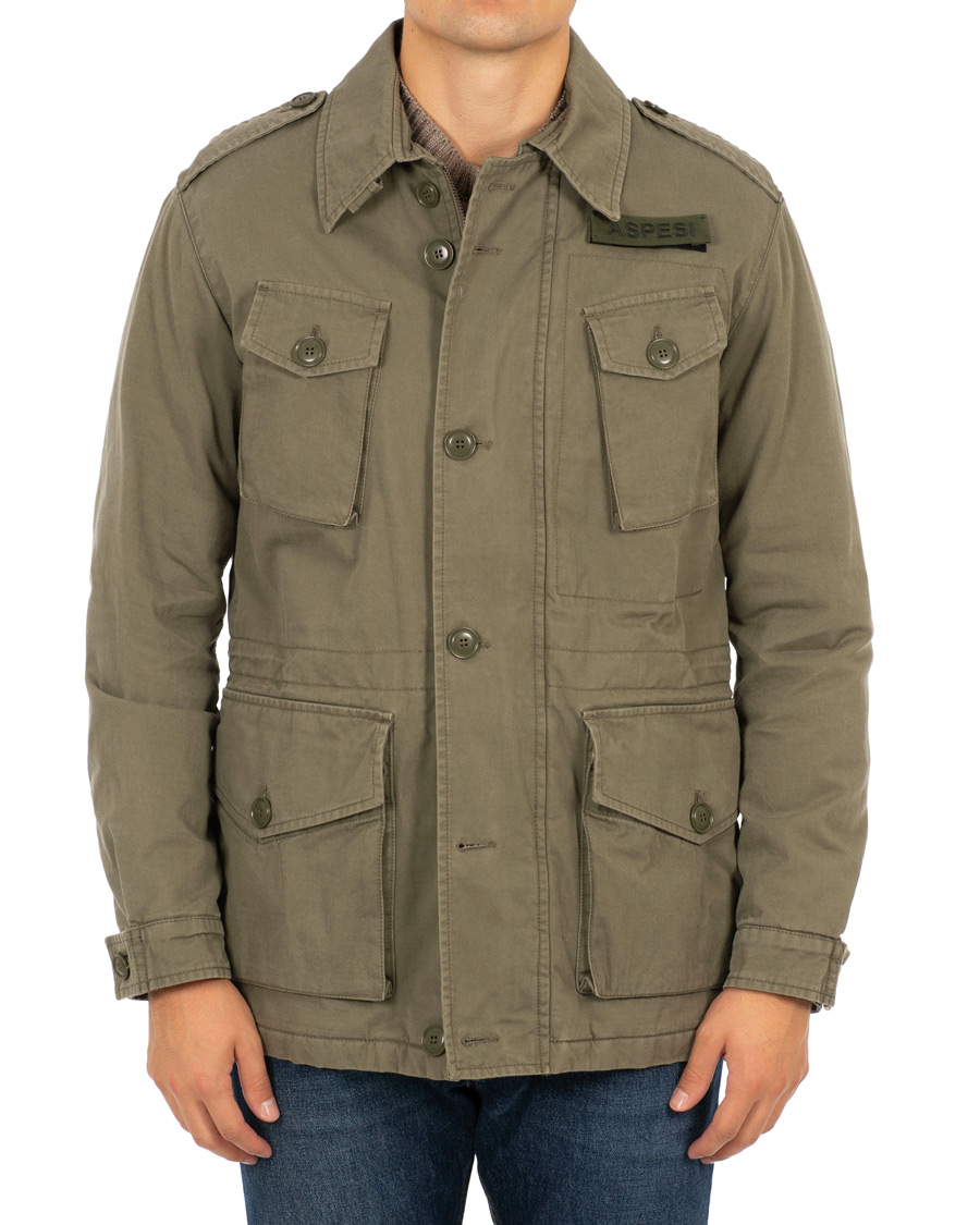 Heren | Jassen | Aspesi | Vancouver Lined Cotton Field Jacket Army Green