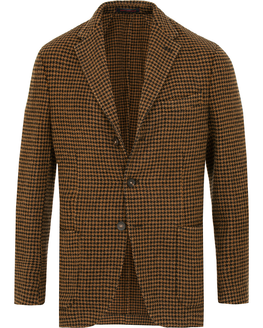 Heren | Blazers | The Gigi | Art Garment Dyed Houndstooth Shetland Blazer Dark Brown