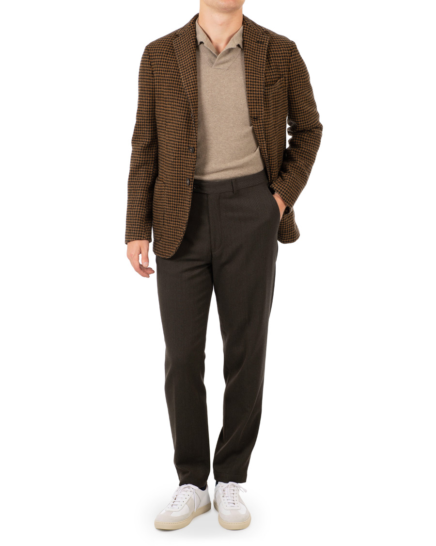 Heren | Blazers | The Gigi | Art Garment Dyed Houndstooth Shetland Blazer Dark Brown