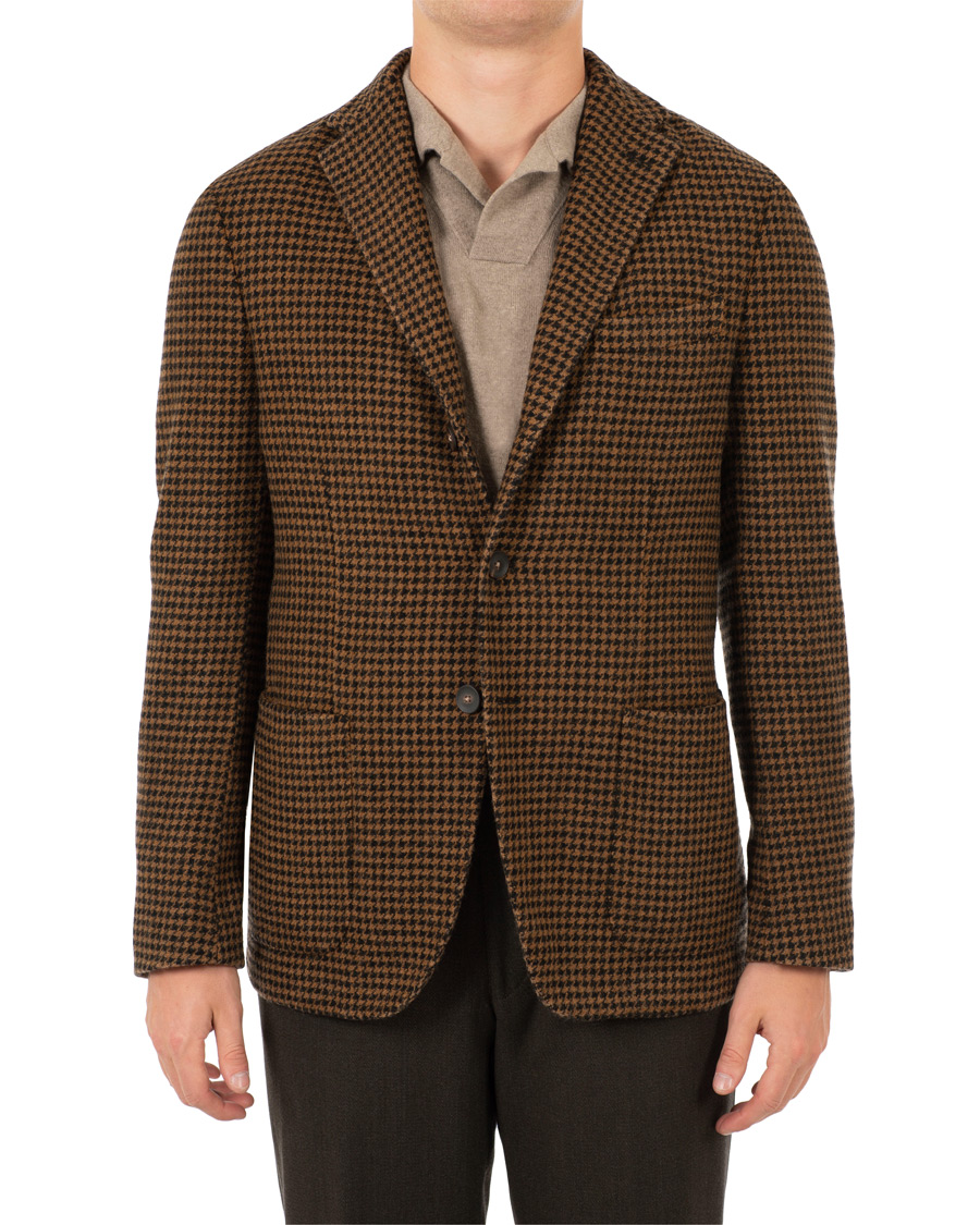 Heren | Blazers | The Gigi | Art Garment Dyed Houndstooth Shetland Blazer Dark Brown
