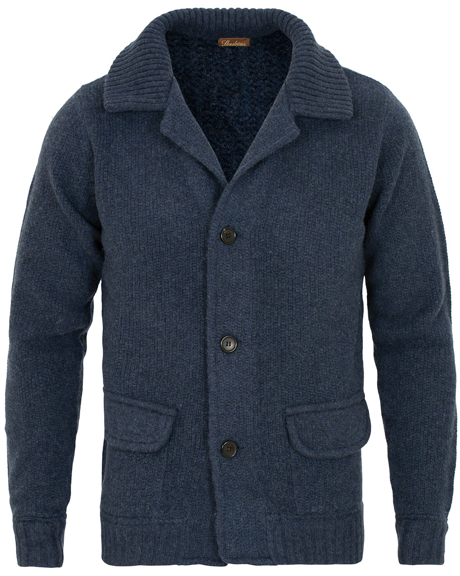 Heren | Truien | Stenströms | Merino Wool Knitted Cardigan Navy
