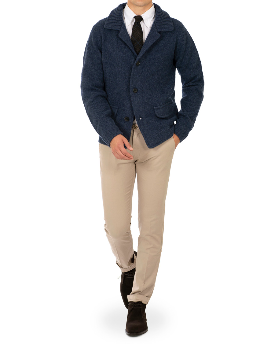 Heren | Truien | Stenströms | Merino Wool Knitted Cardigan Navy