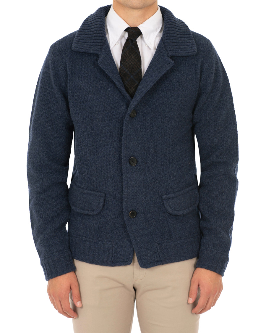 Heren | Truien | Stenströms | Merino Wool Knitted Cardigan Navy