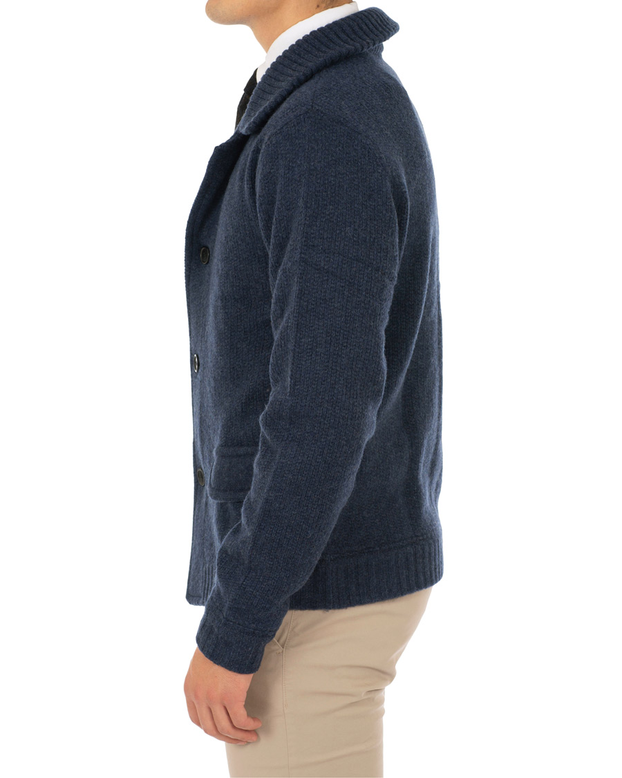 Heren | Truien | Stenströms | Merino Wool Knitted Cardigan Navy
