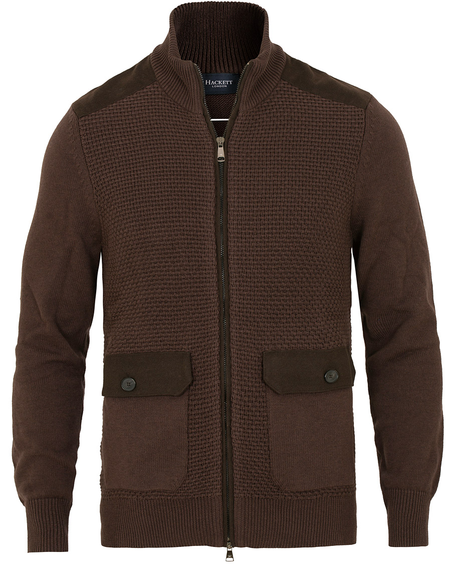 Heren | Truien | Hackett | Flannel Textured Full Zip Brown