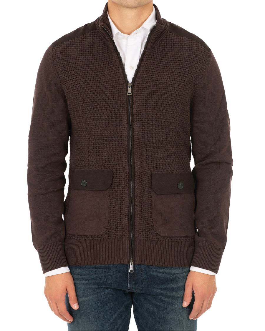 Heren | Truien | Hackett | Flannel Textured Full Zip Brown