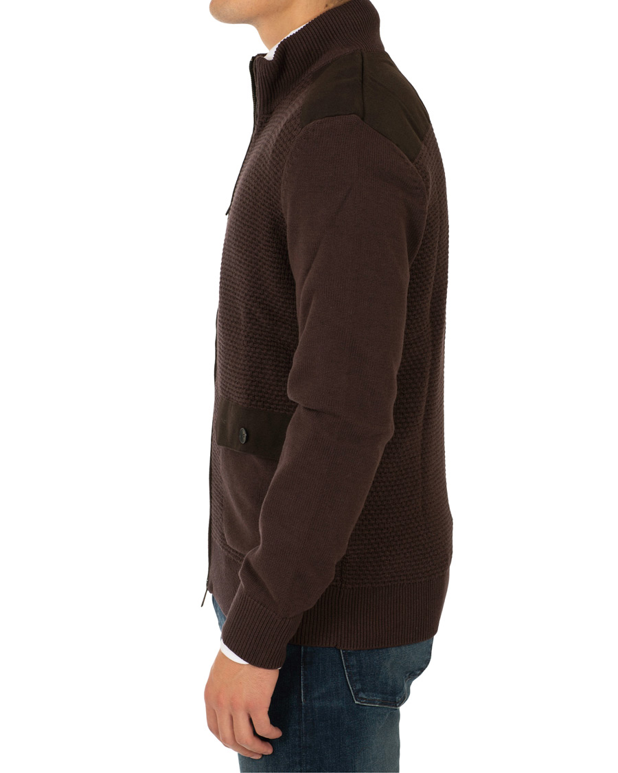 Heren | Truien | Hackett | Flannel Textured Full Zip Brown