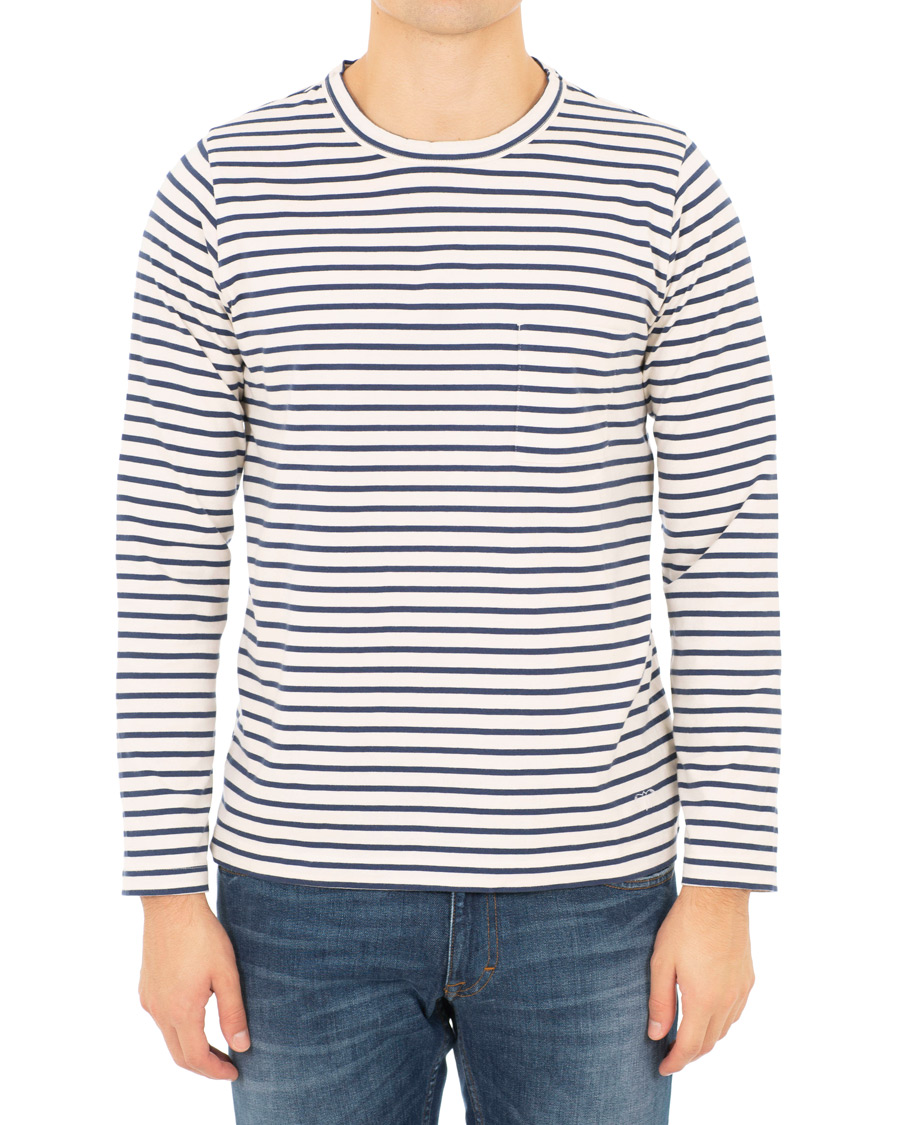 Homme | T-shirts | The Workers Club | Breton Stripe Sweater White/Navy
